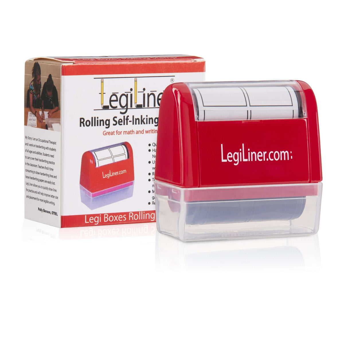 Packaging of LegiLiner LegiBoxes OT Math and Handwriting Letter Boxes Roller Stamp