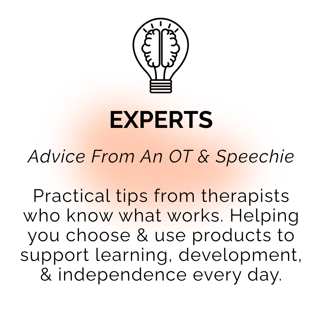 Text about advice from occupational therapists and speech therapists with a brain icon and gradient background.