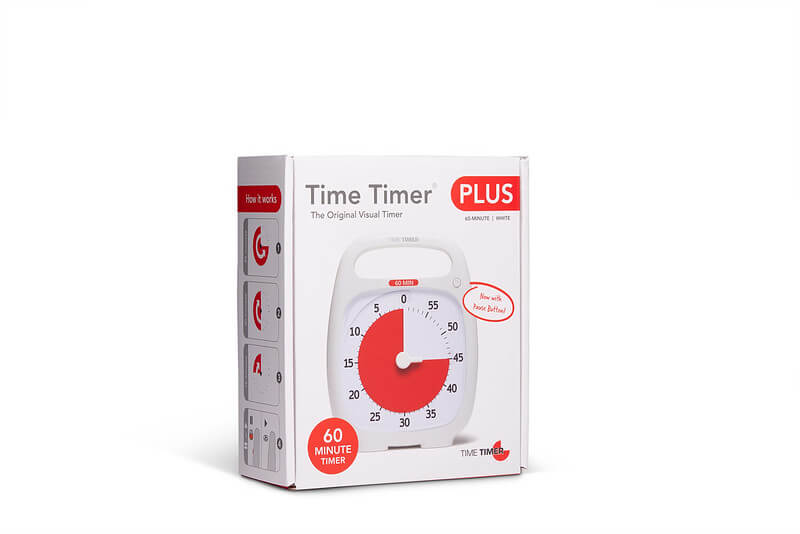 front of the box time timer plus 60 minute white with pause feature