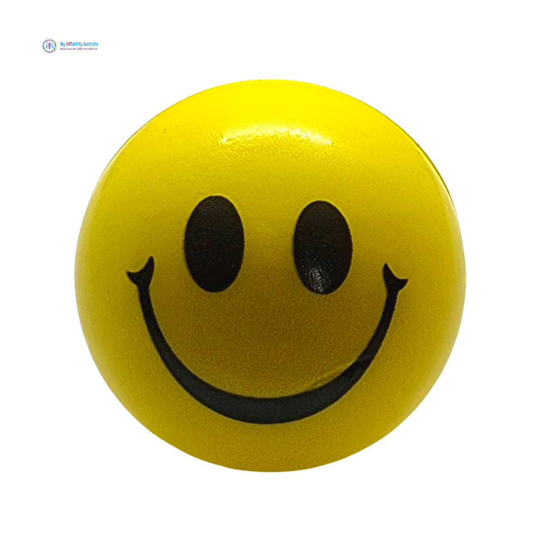Yellow smiley squishy de stress ball