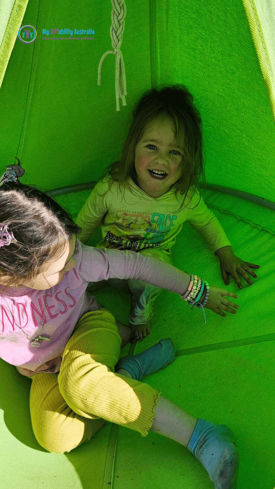 2 kids playing in the pod swing