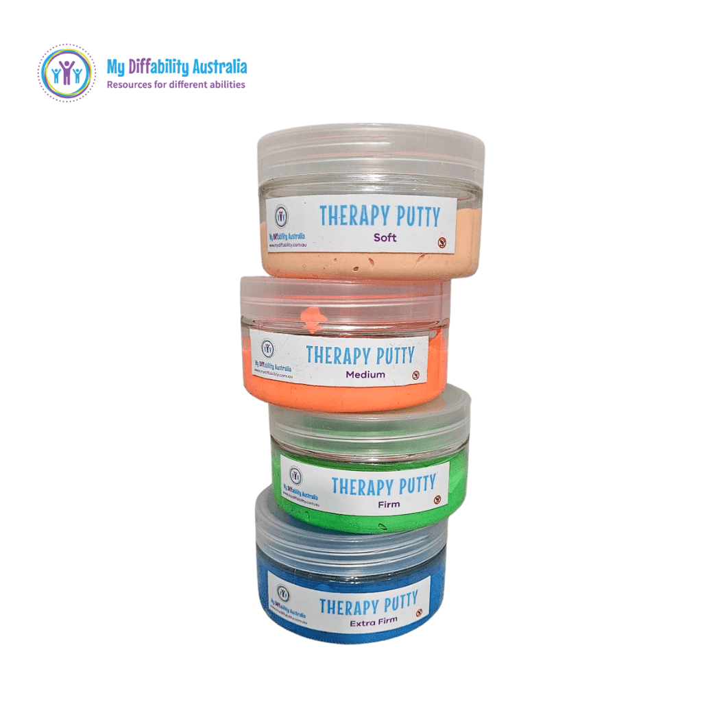 4 different colours of therapy putty