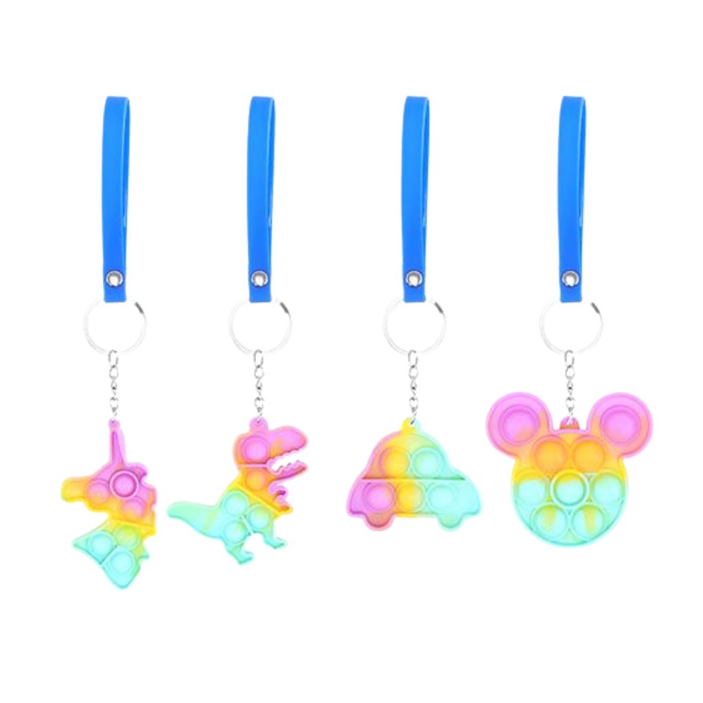  4 pack Fidget Push and Pop Keychain with Wrist Strap