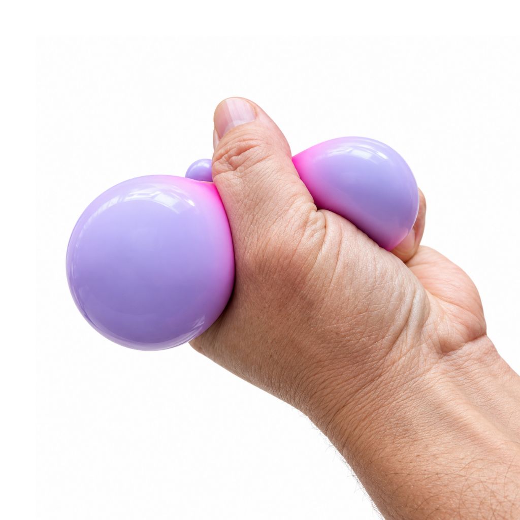 A Hand Holding Colour Changing Mouldable Stress Ball While Its Being Squeezed
