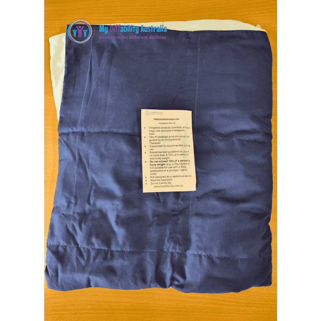 Actual product photo of Small Weighted Blanket Blue Being Laid Flat