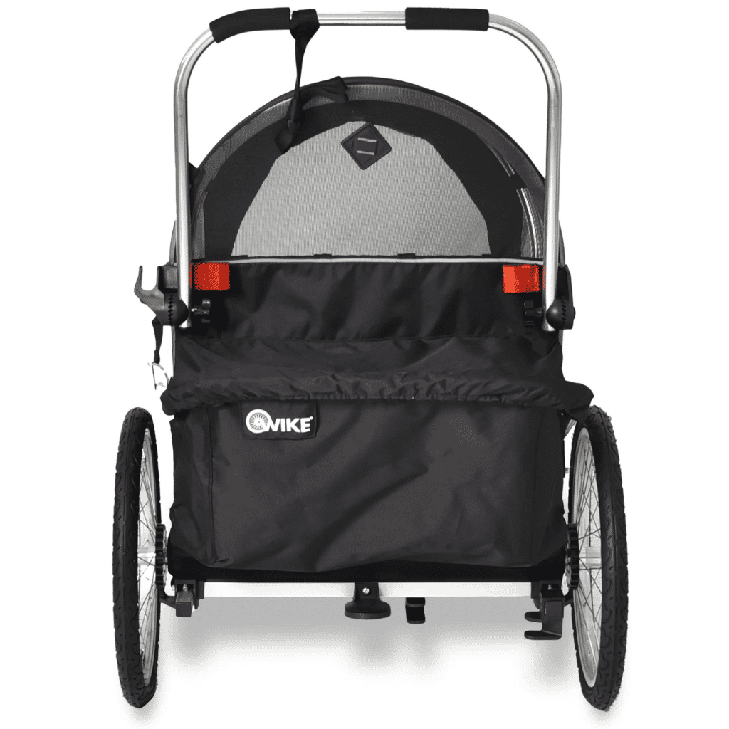 Back of Wike Premium Double Children's Bike Trailer with Stroller Jogging Kit