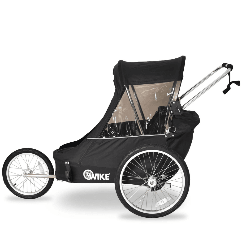 Black Wike Premium Double Childrens Bike Trailer with Stroller And Jogging Kit