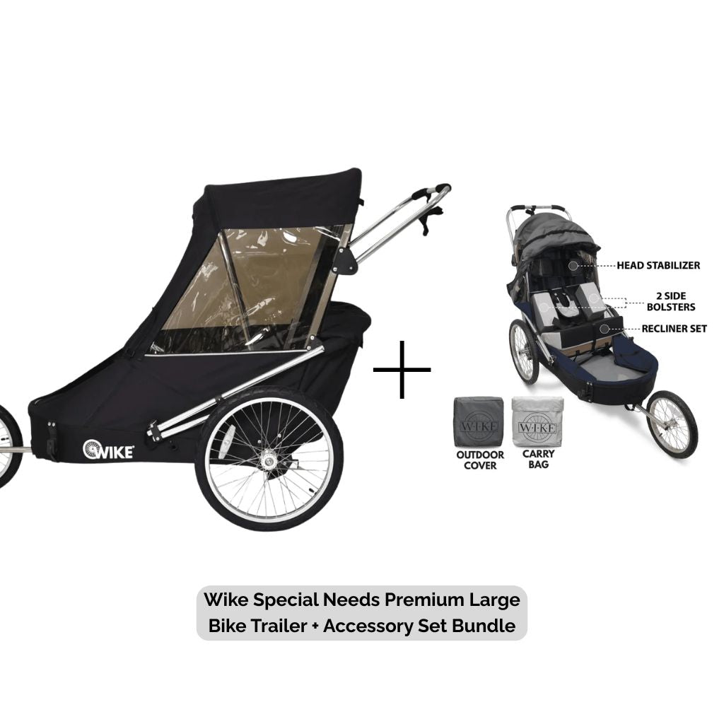 Black Wike Special Needs Premium Large Bike Trailer Plus Accessory Set Bundle