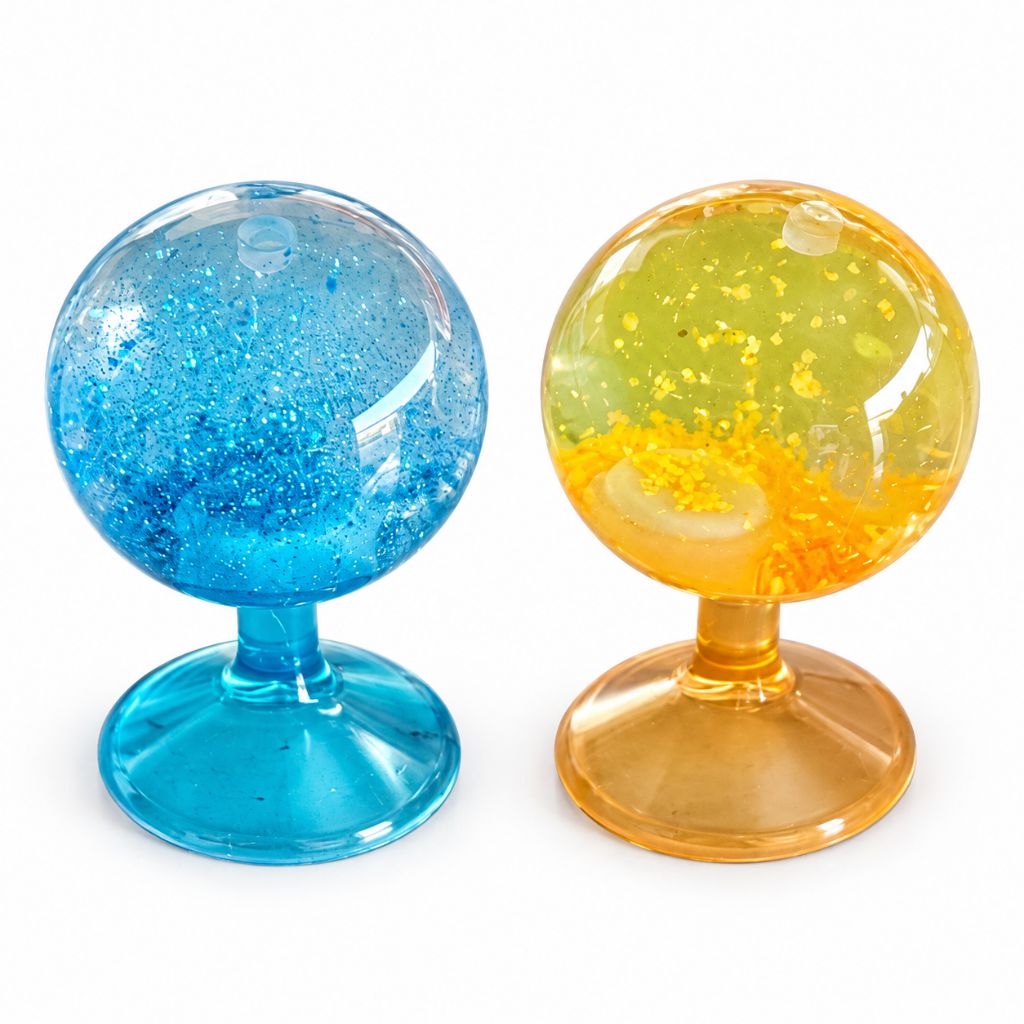 Blue And Yellow Glitter Globe Suction Squeezy Stress Relief Ball