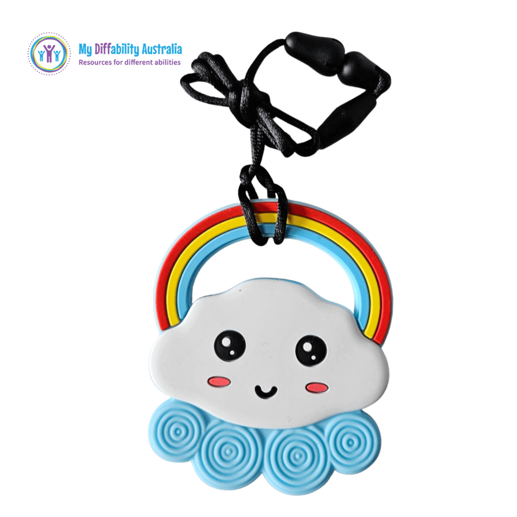 Blue Rainbow Smiley Cloud Chewy Pendant