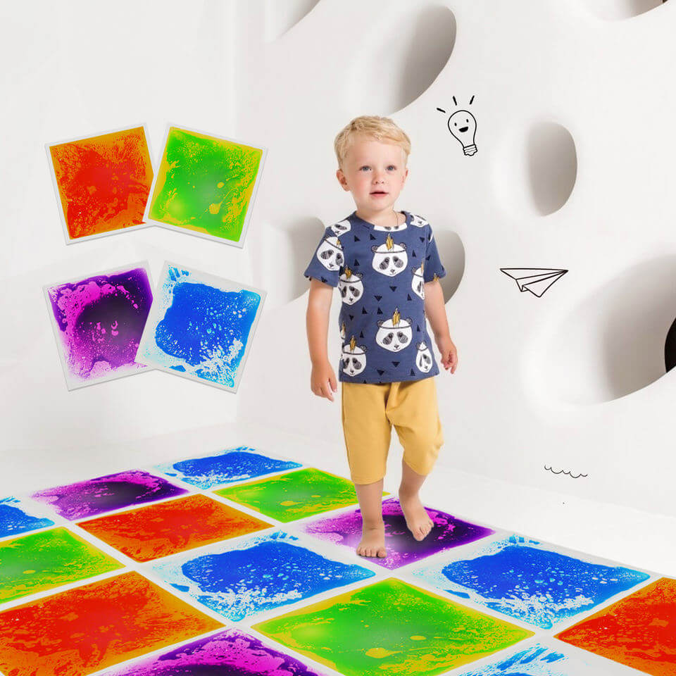 Boy Standing In The Sensory Liquid Tiles