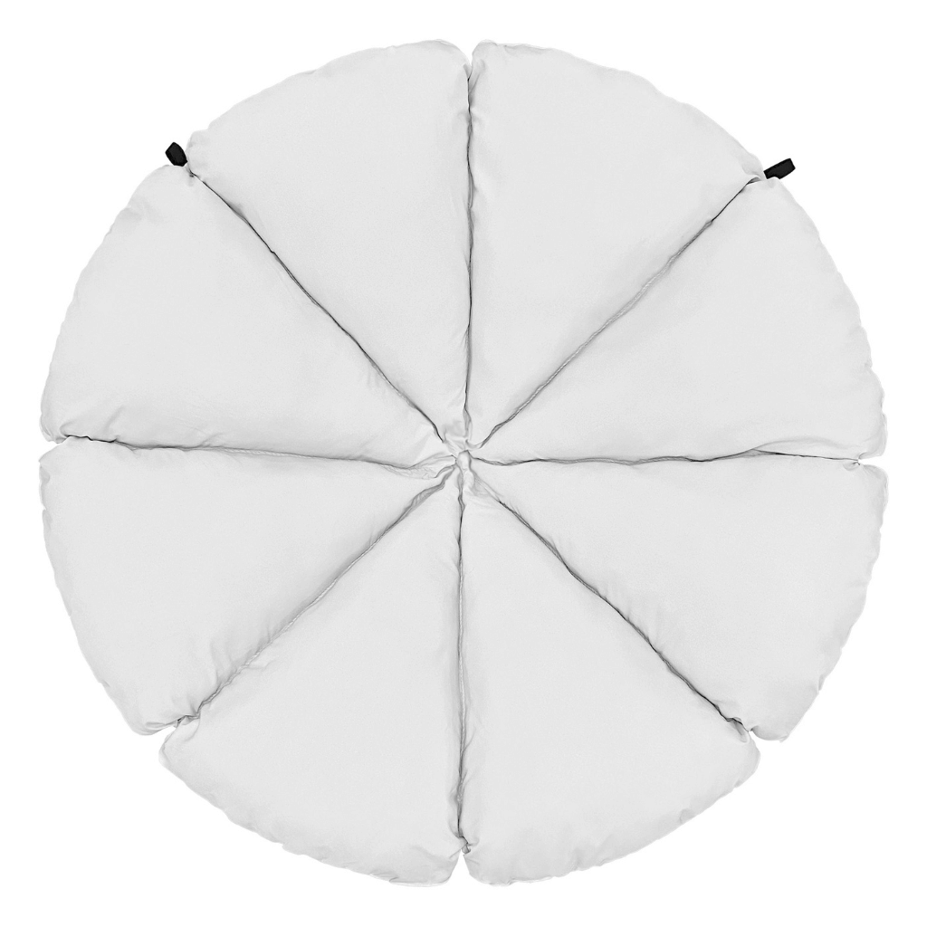 Round white cushion with black buttons