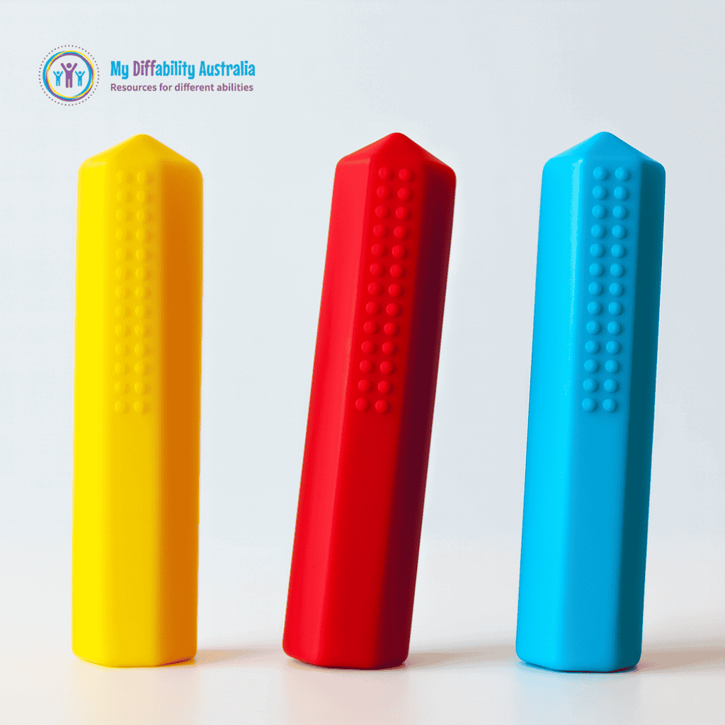 Chewable Chunky Pencil Topper Showing 3 different available colours