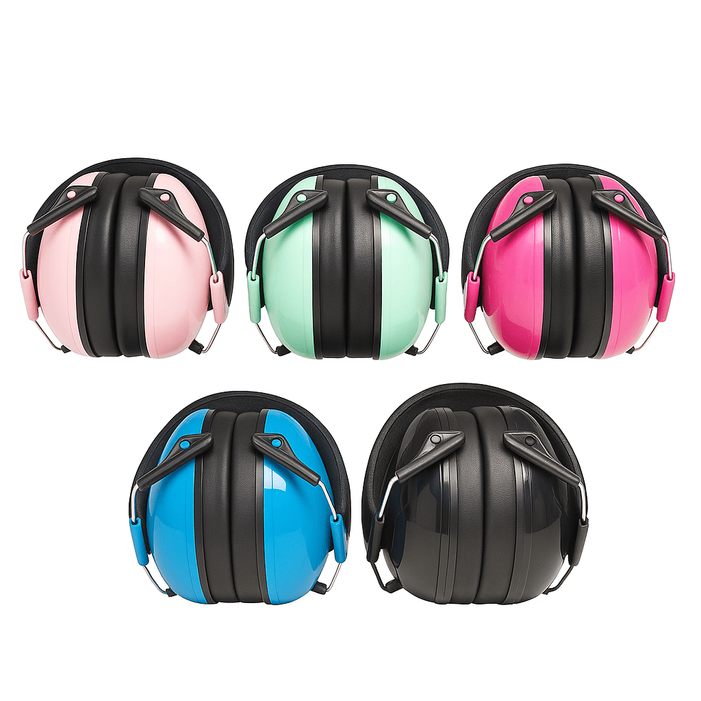 5 coloured ear defenders folded up