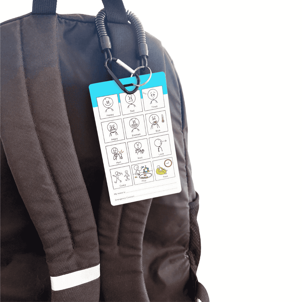 Communication-Card-Every-Day-Words Hanged In a bag using a lanyard