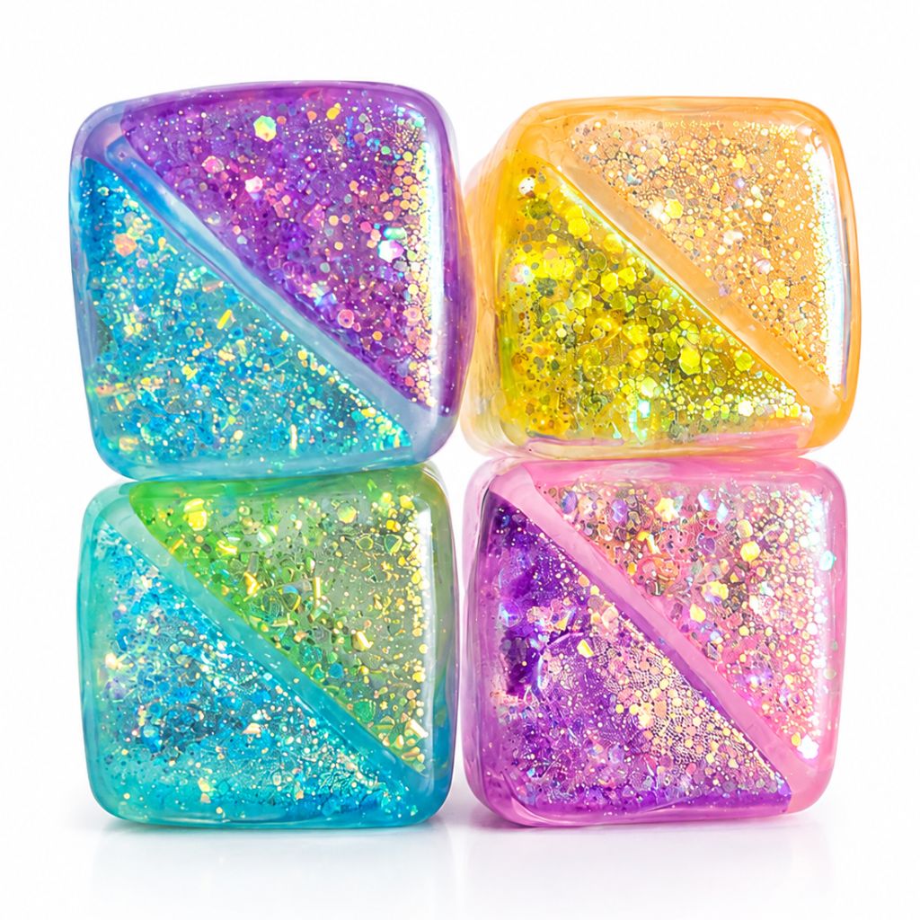 Different Colours of Two Tone Glitter Squeezy Cube