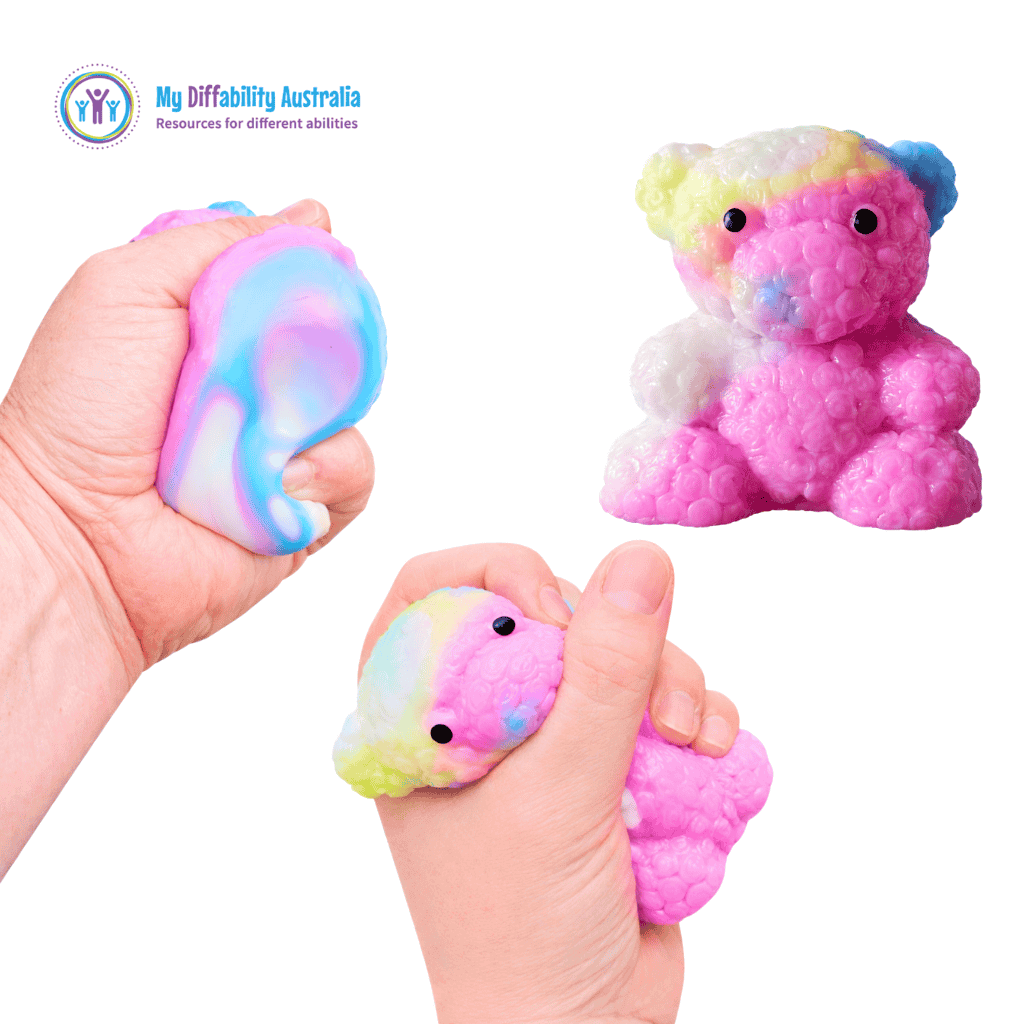 Different Position of Hands Squeezing Smooshmies Rainbow Sticky Bear