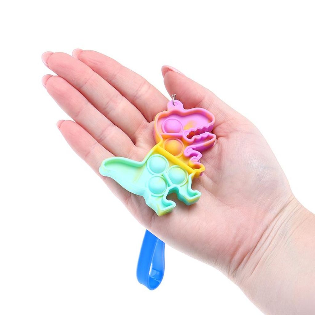 Dinosaur Shape Fidget Push and Pop Keychain Series with Wrist Strap