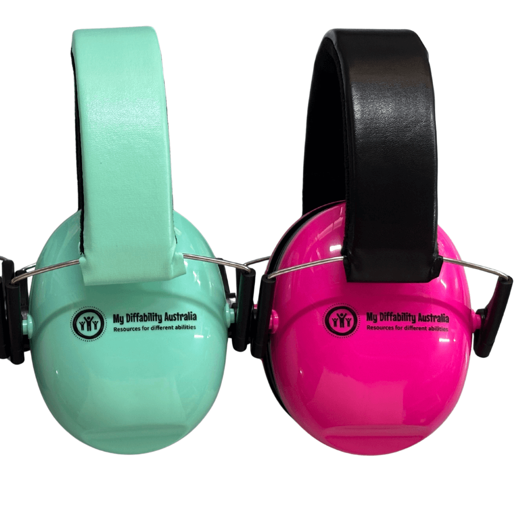 Hot Pink and Mint Ear Defender Toddler Ear Muffs with logo 