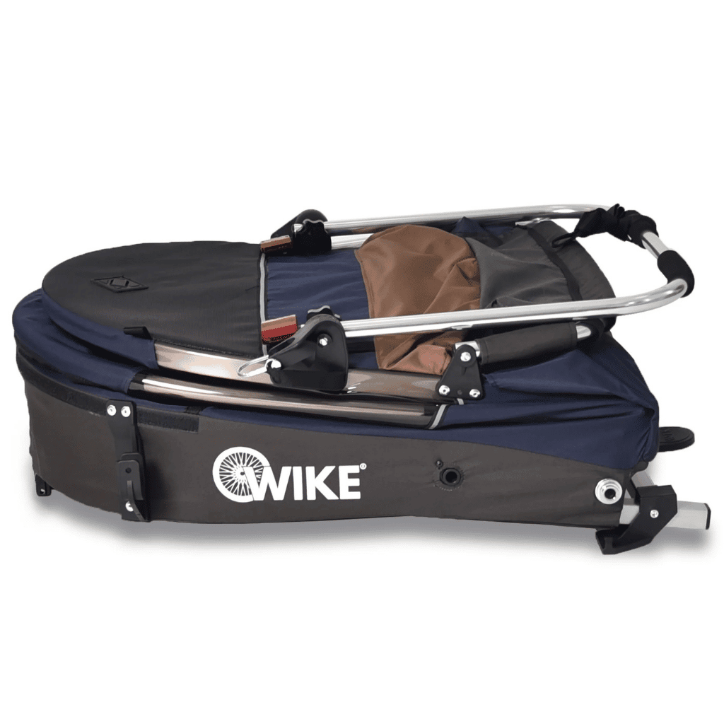 Folded Wike Premium Double Childrens Bike Trailer with Stroller And Jogging Kit