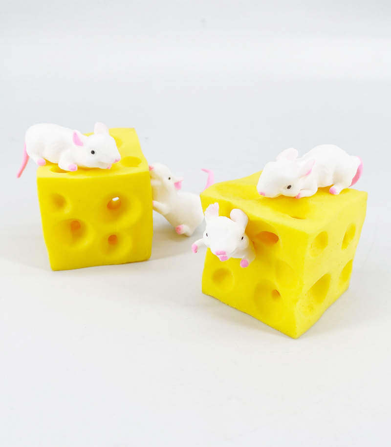Full View of 2 pieces Squeezy Mouse And Cheese Fidget