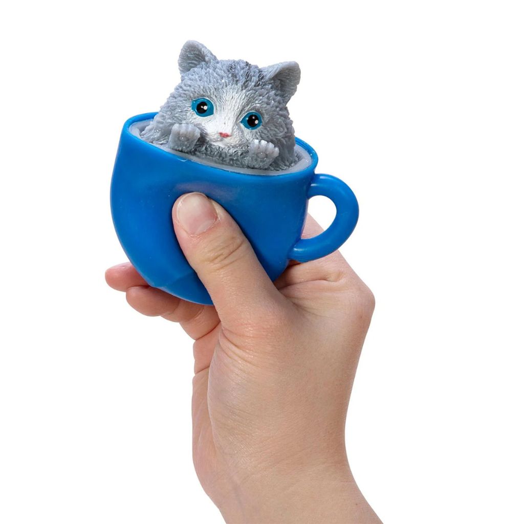 Gray Kitty In Blue Cup