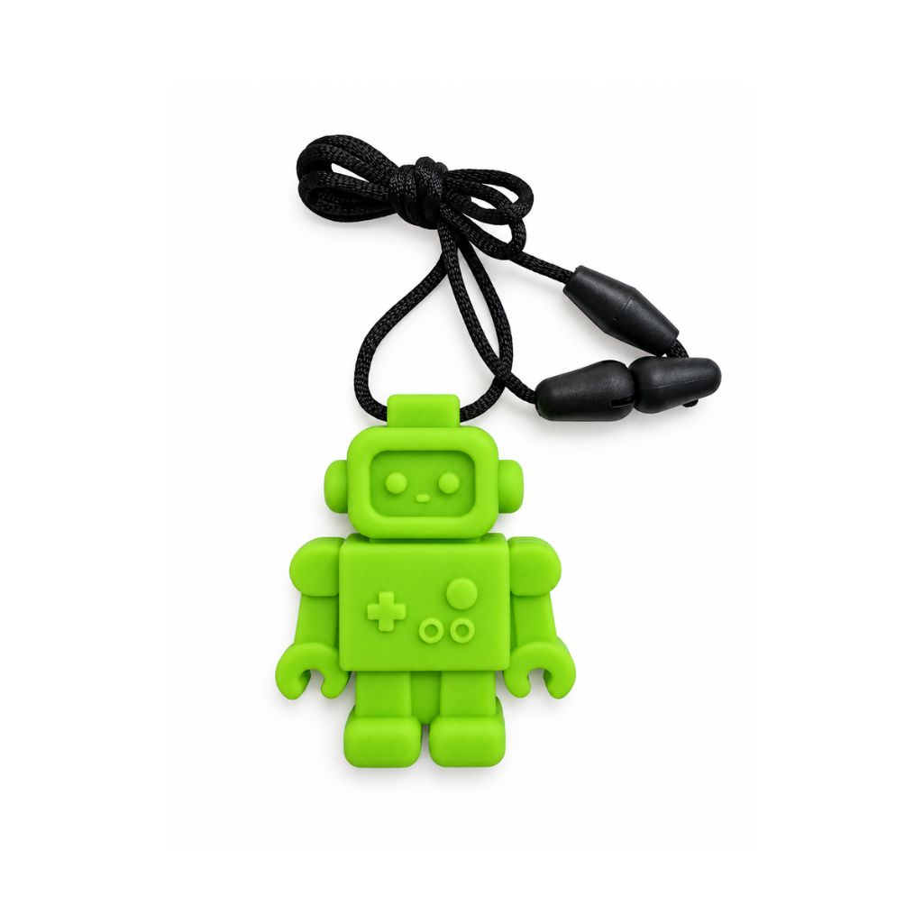 Green Robot Sensory Chew Necklace full view