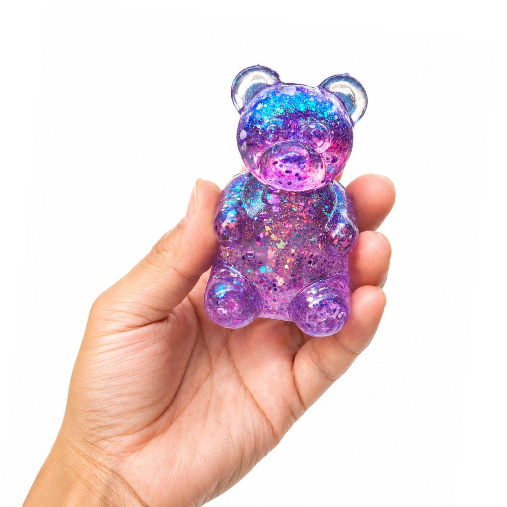 Hand Holding Squishy Glitter Gummy Bears