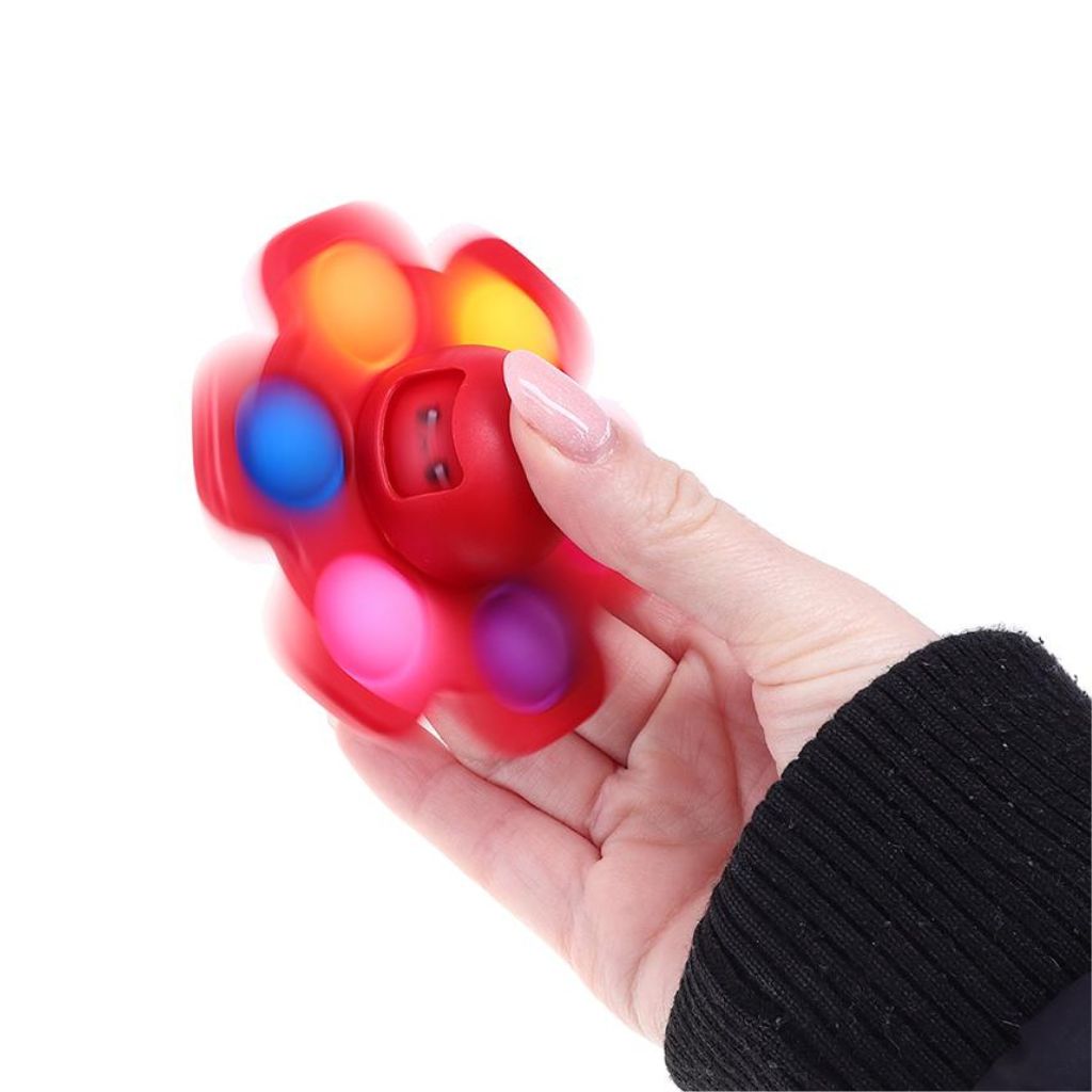 Hand Playing with Red Fidget Bubble 2in1 Spin and Pop Octopus Mood Changing