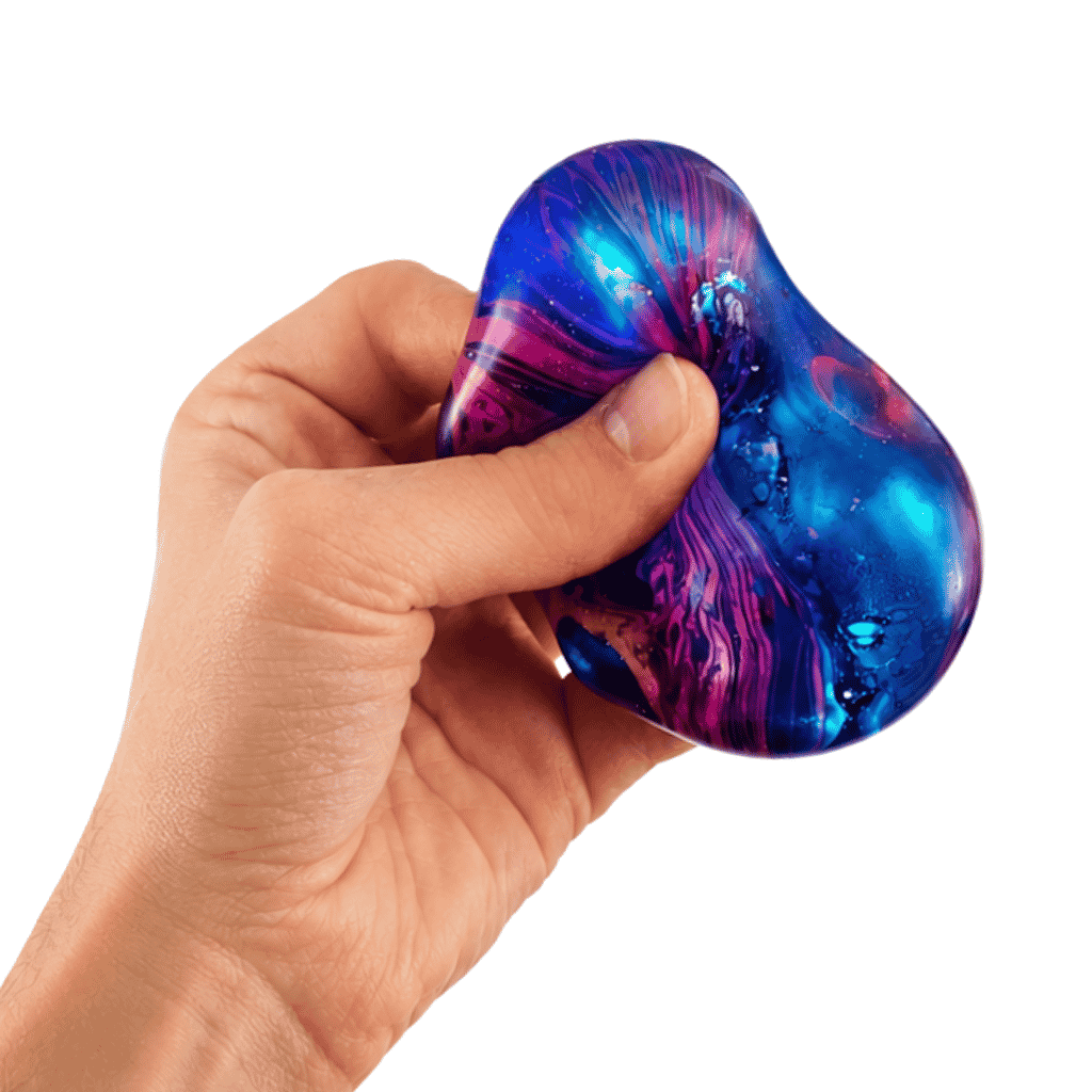 Hand Squeezing Blue Cube Squeeze Ball