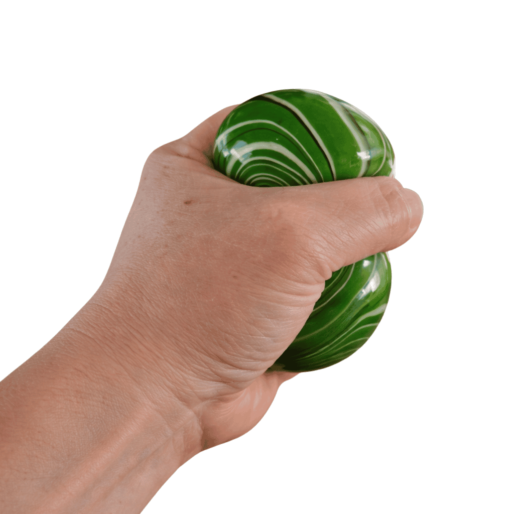 Hand Squeezing Green Cube Squeeze Ball