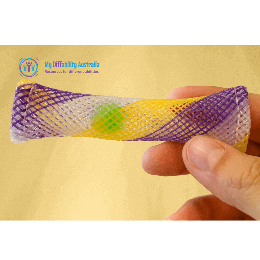 Horizontal View of Multi-coloured Marble Mesh Fidget Toy