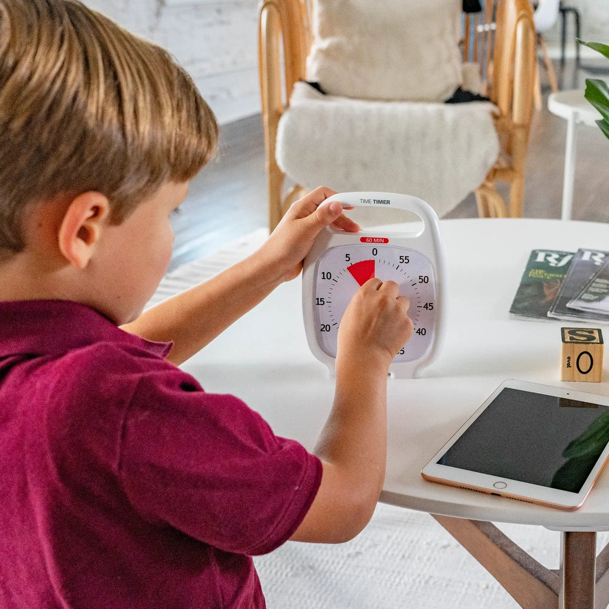 Kid Playing With Time Timer Plus 60 White