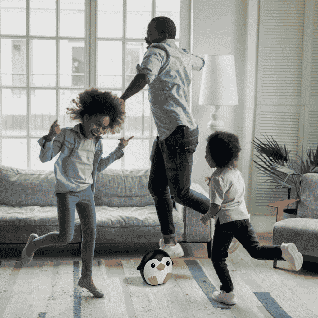 Kids And Father Dancing using the Freeze Dance