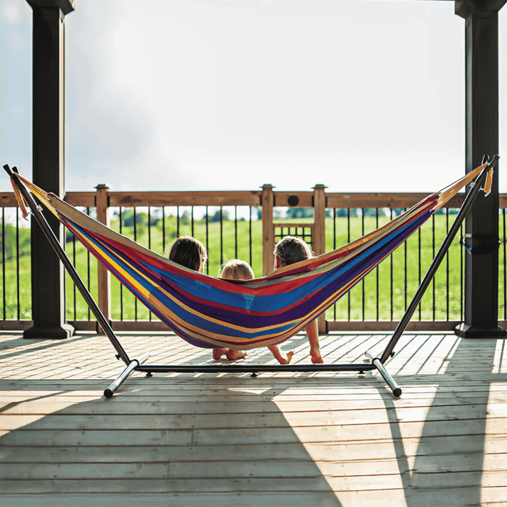 Kids Seating in the Double Hammock with Stand