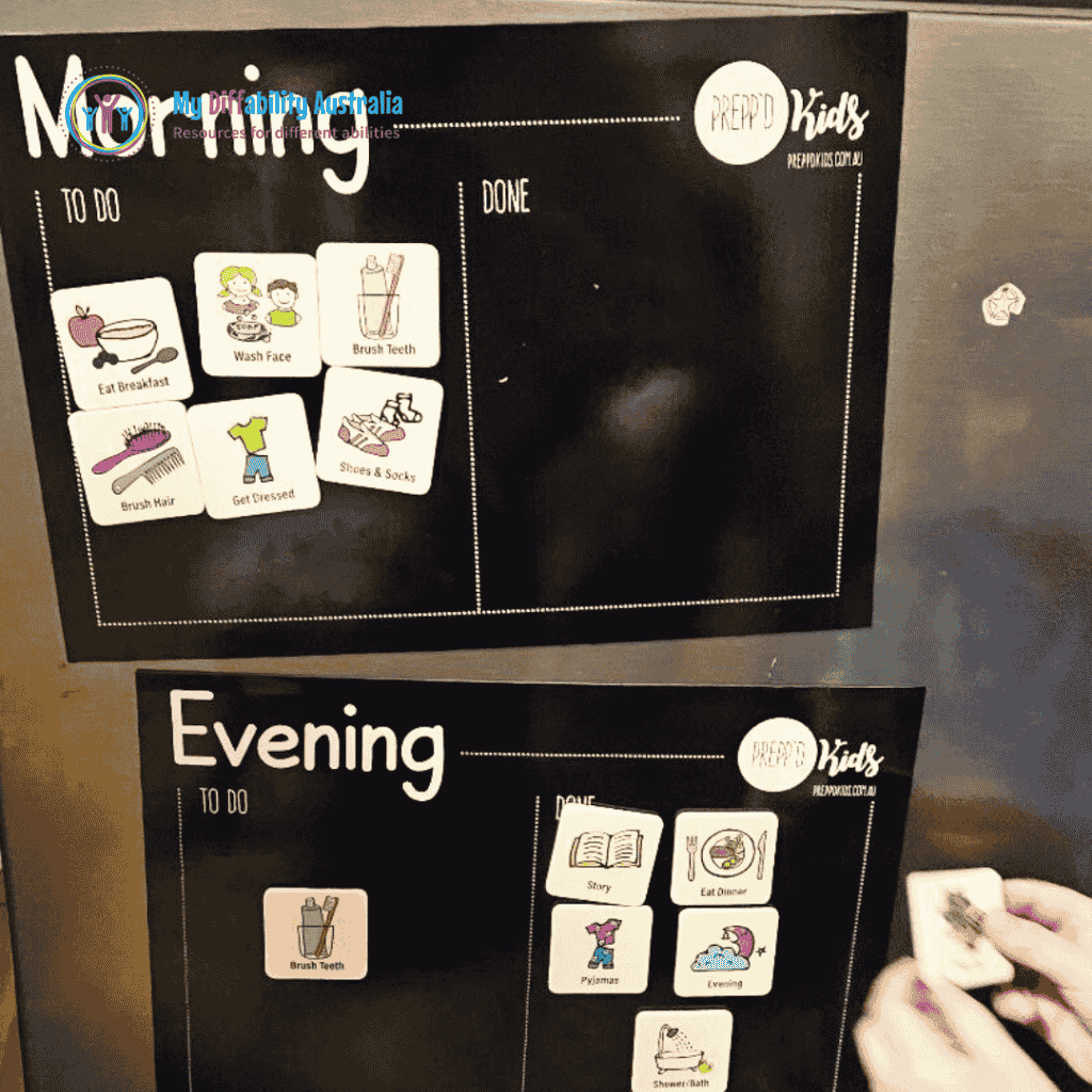 Morning Evening Routine Chart Set Sticked In The Refrigerator