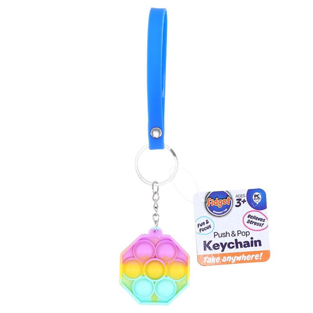 Octagon Shape Fidget Push and Pop Keychain Series with Wrist Strap