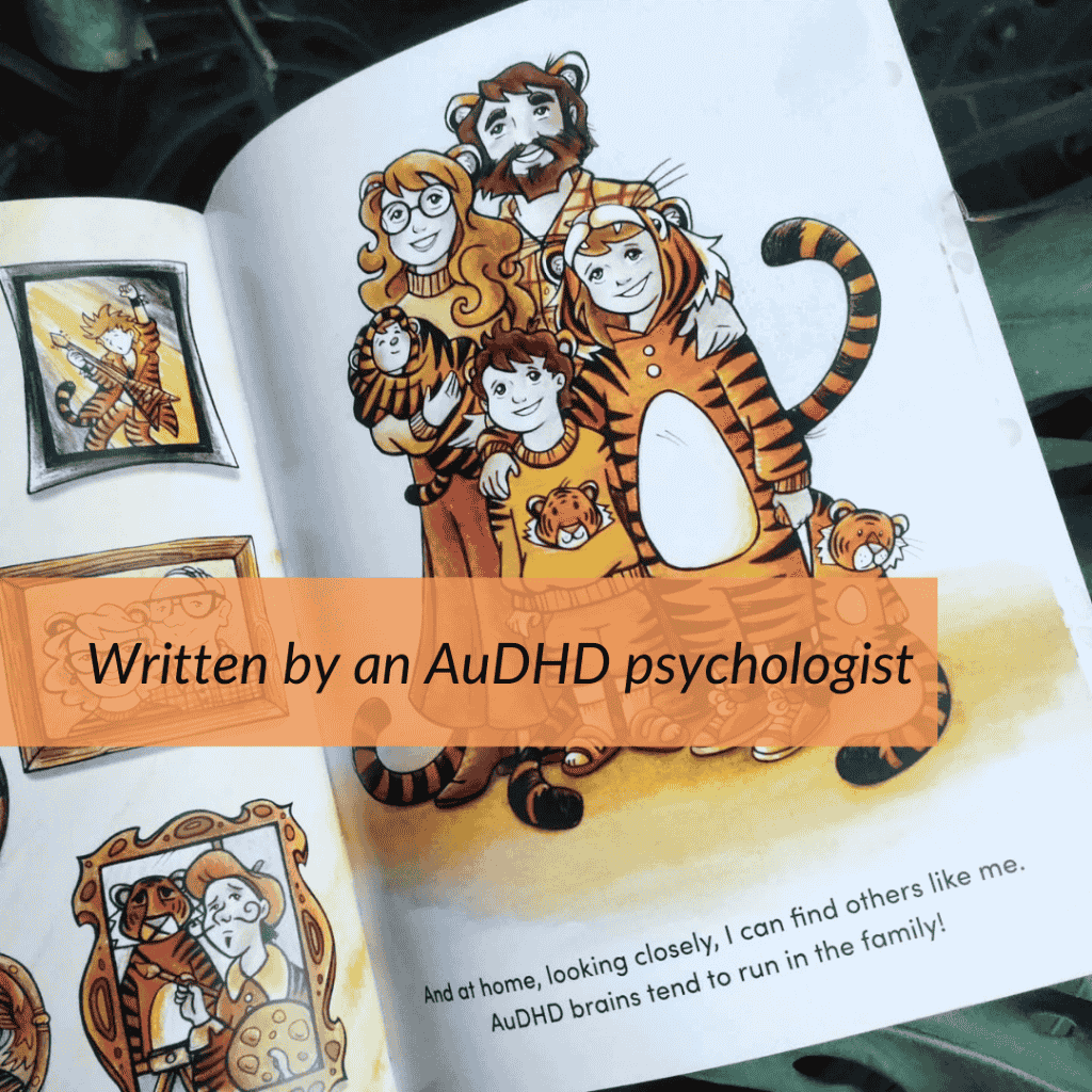 Page of the book showing its written by an AuDHD psychologist