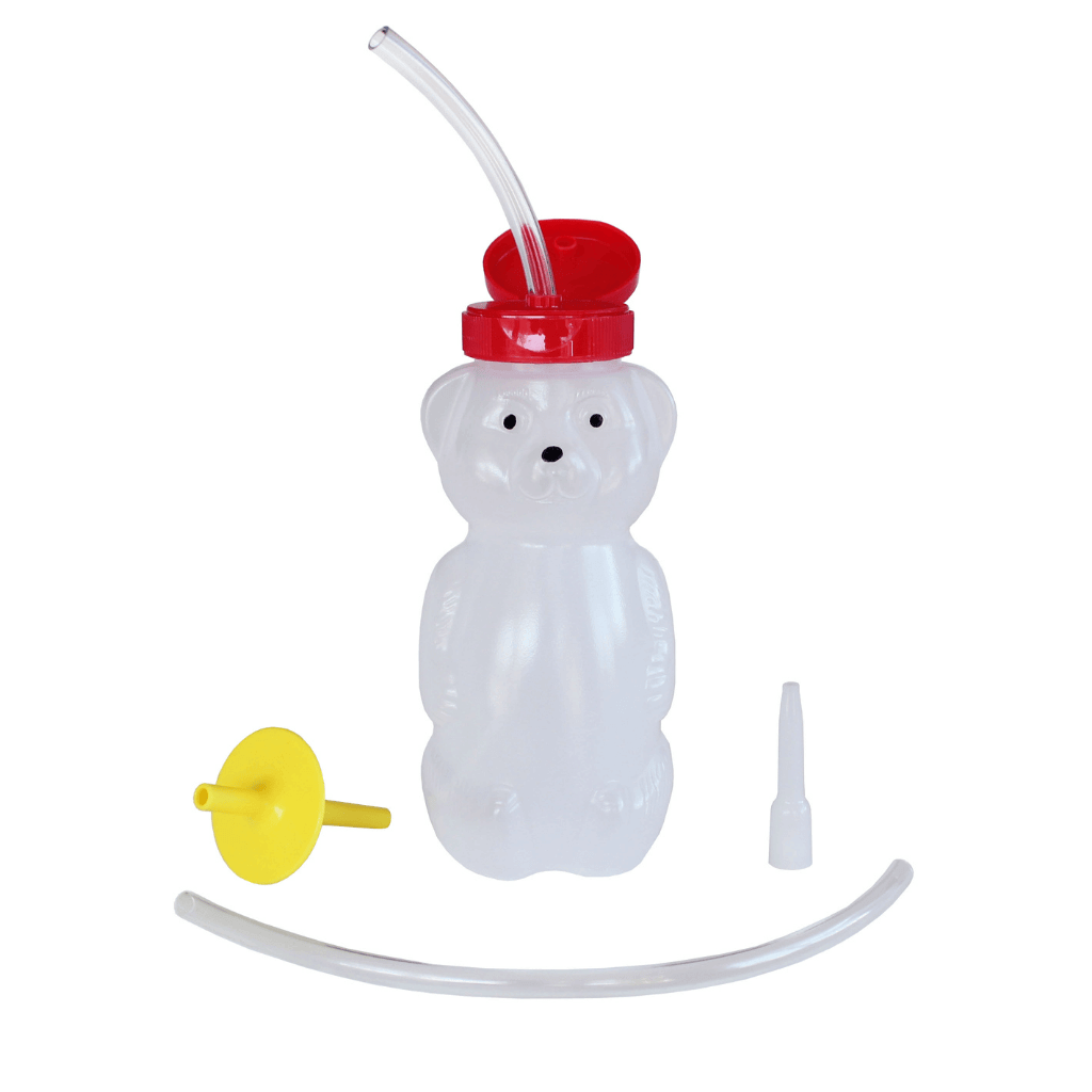 Picture Showing All Items Included in Honey Bear Bottle