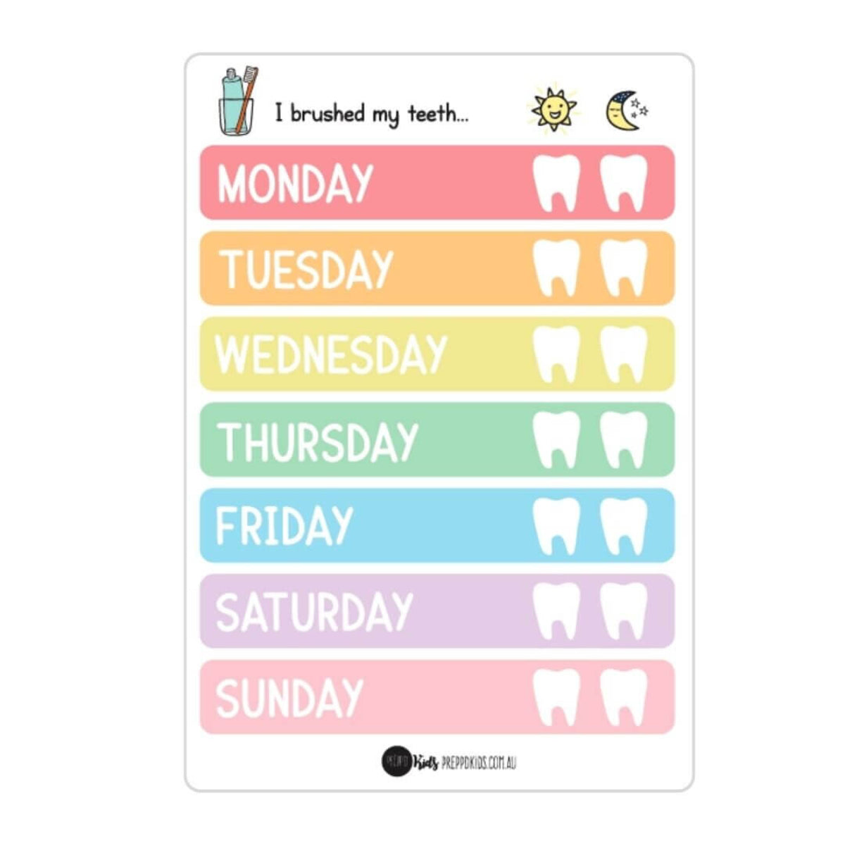 Preppd Kids Tooth Brush Chart