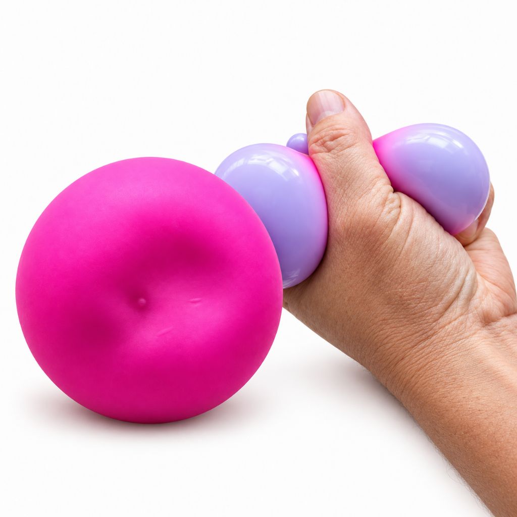 Product Photo of Colour Changing Mouldable Stress Ball And a hand holding the product while its being squeeze