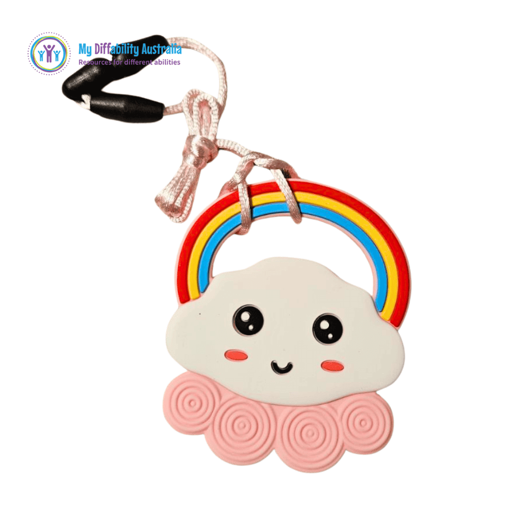 rainbow smiley cloud chew necklace