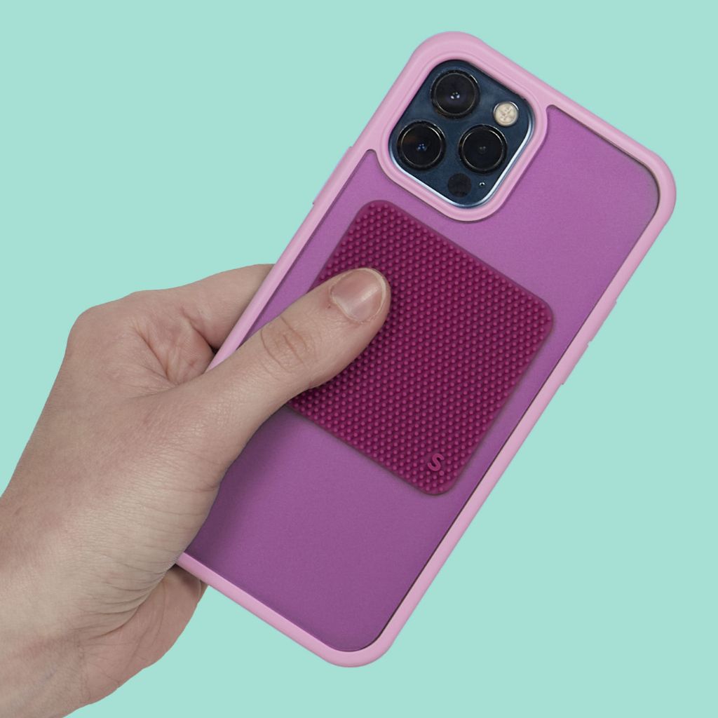 Speks Slabs Orig Square Static Purple Sticked on a phone
