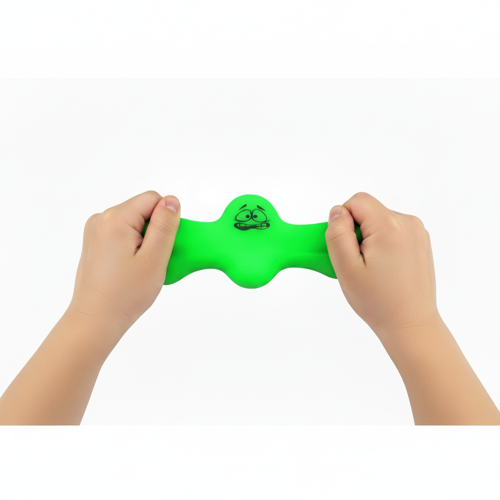 Green splat guy being stretched fidgeting
