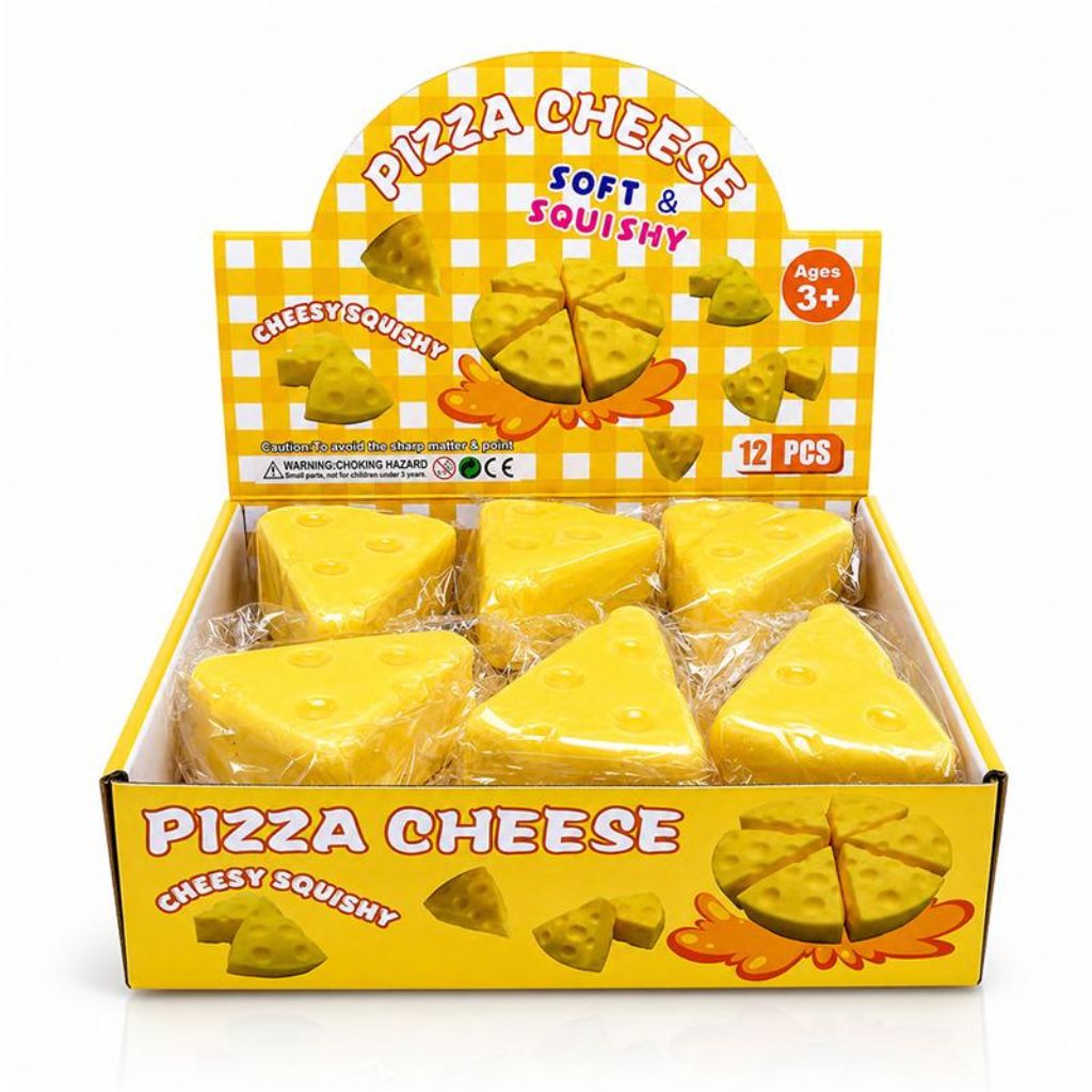 Squishy Squeeze Block Series Cheese Wedge in its box packaging