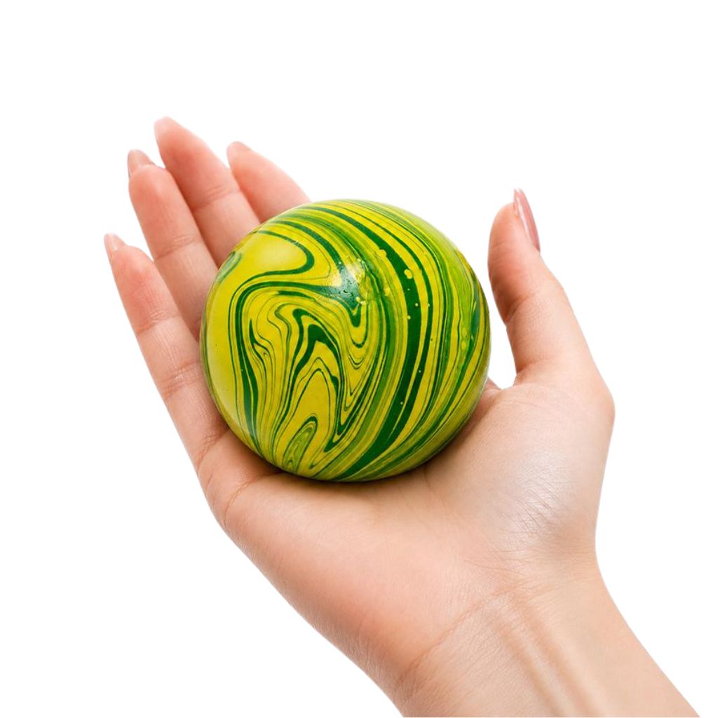 Squishy Squeeze Slow Rise Series Swirl Ball placed on a palm