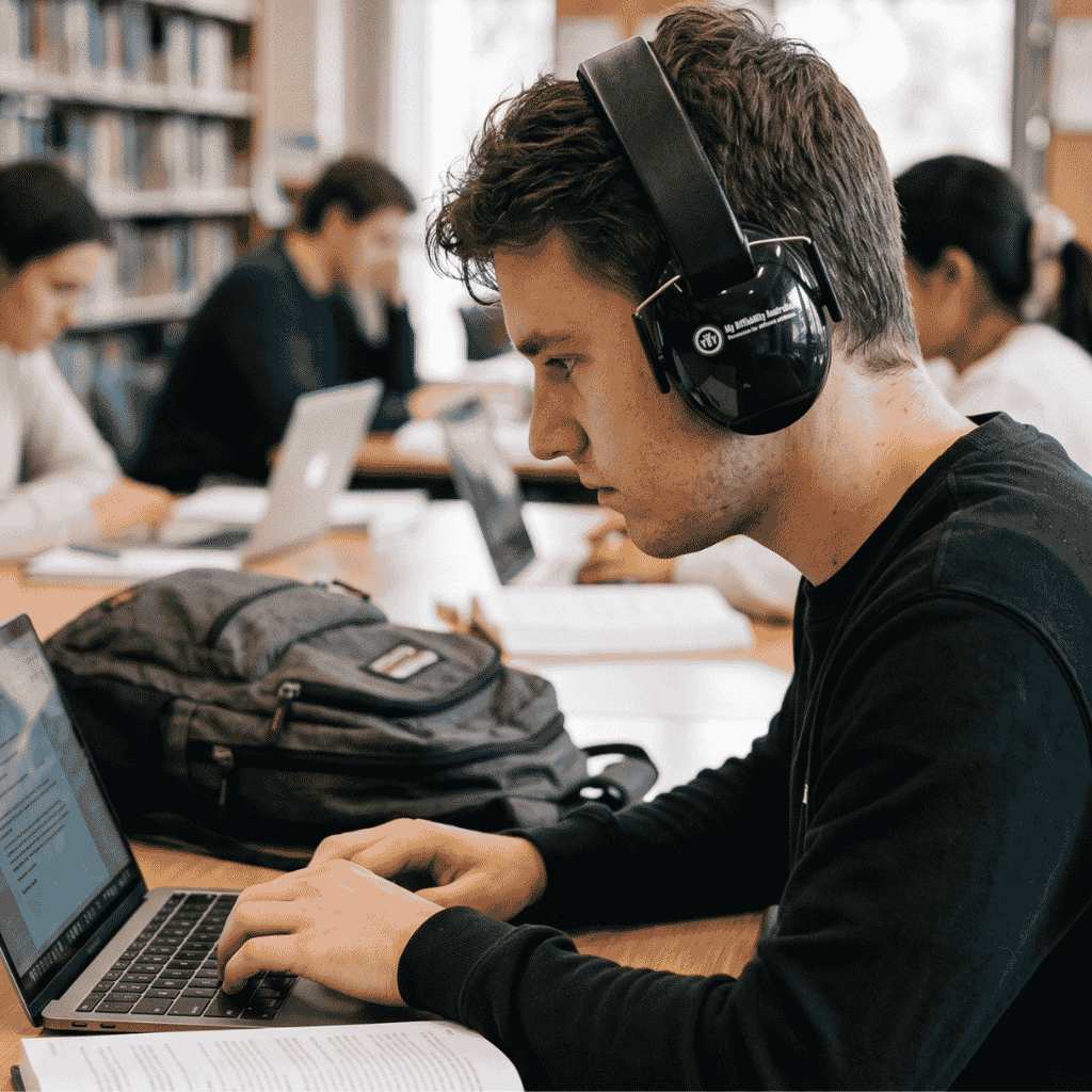 Student Wearing Black Defender While Studying In the Library