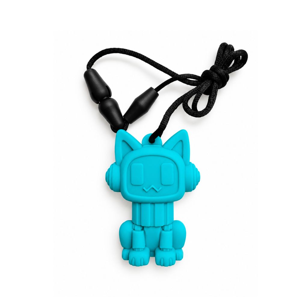 Teal Cat Sensory Chew Necklace front view