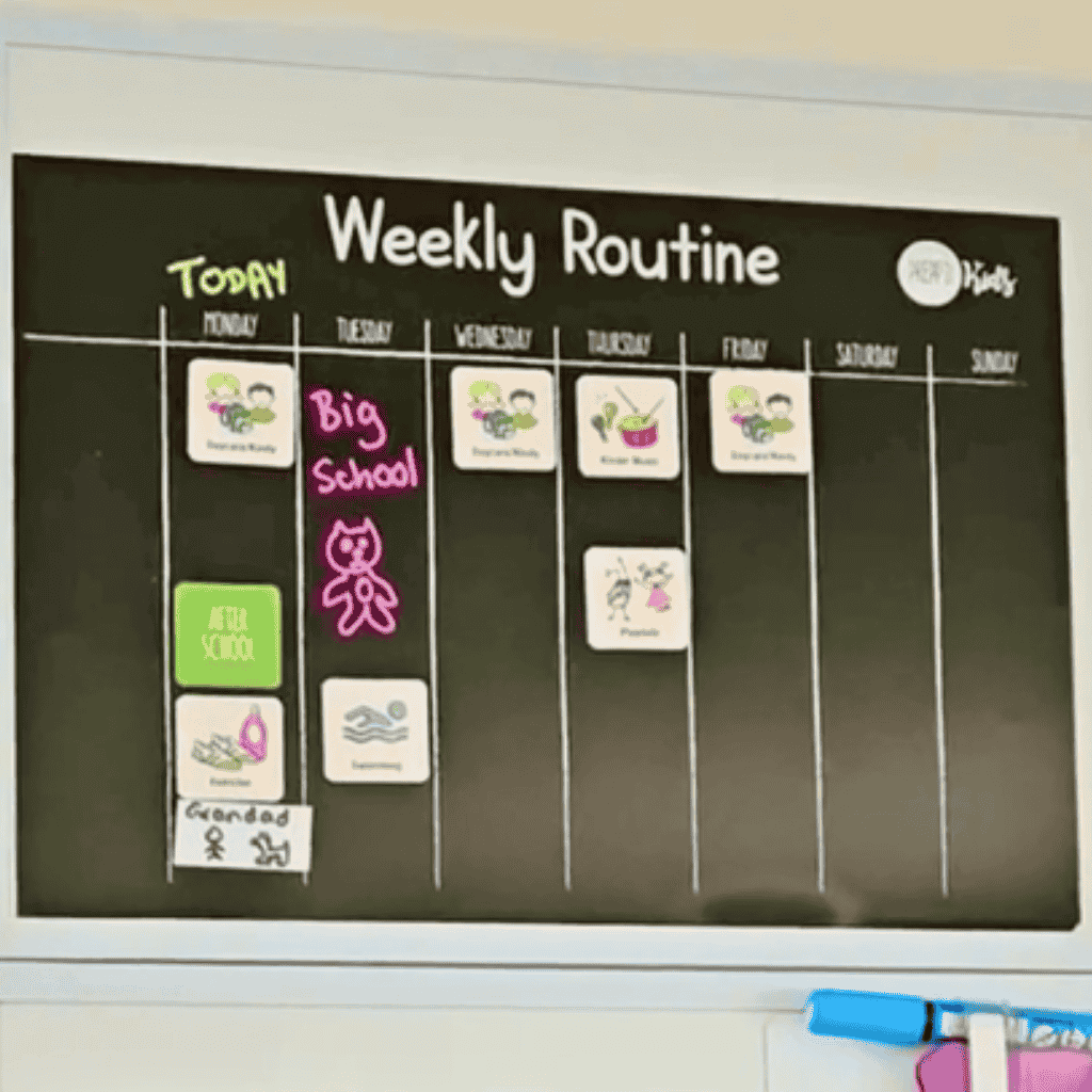 Weekly Routine Chart Set Kinder Edition Placed In the Wall