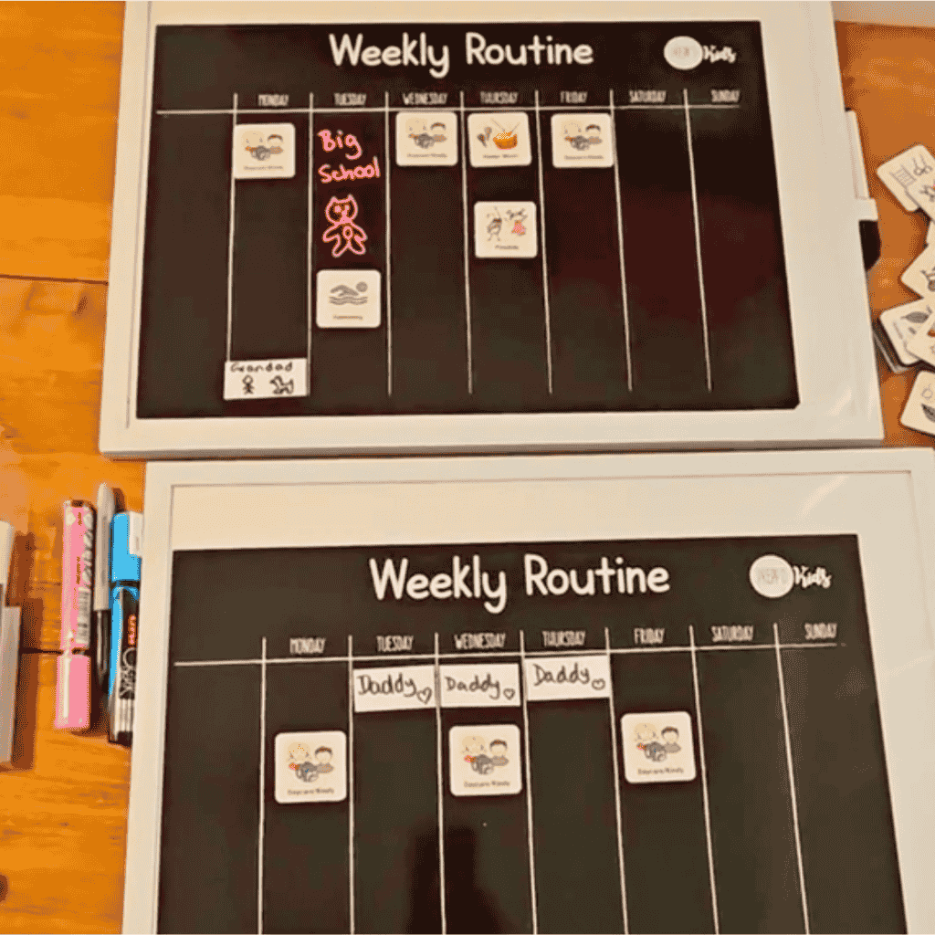 Weekly Routine Chart Set Kinder Edition Placed In the White Board